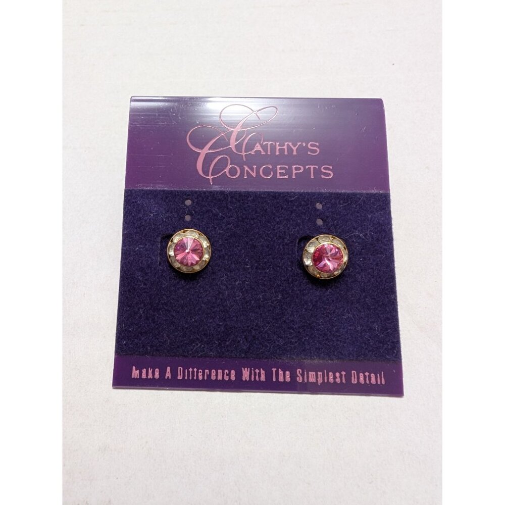 Cathys Concepts Pink Clear rhinestone small circle stud earrings w/ og packing